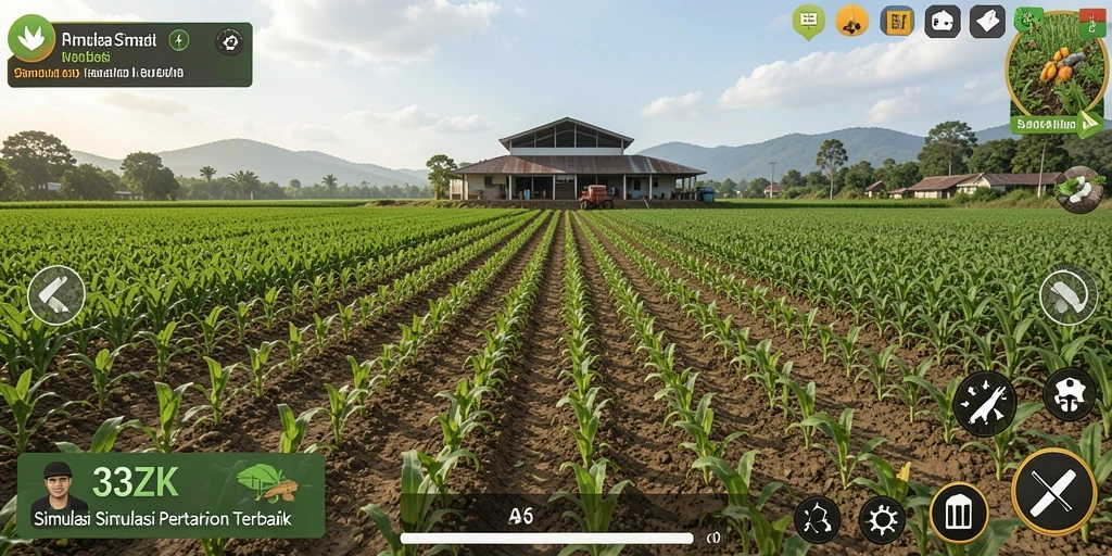 Tampilan gameplay 33ZK dengan ladang pertanian yang subur.