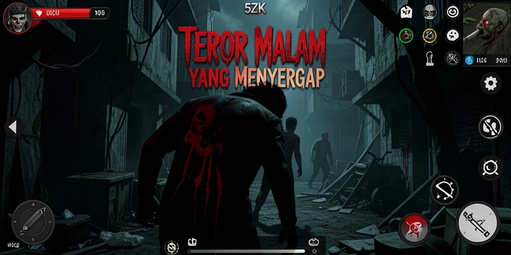 Tampilan gameplay mencekam di dalam kegelapan yang menyelimuti.