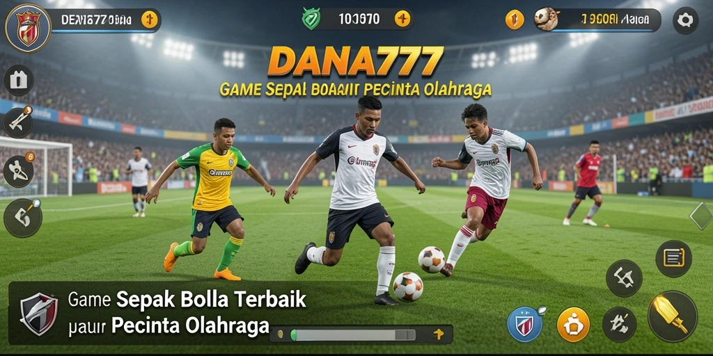 Gambar gameplay DANA777 dengan aksi seru di lapangan sepak bola.