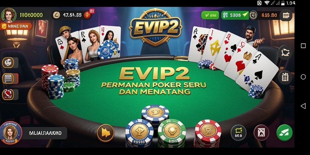 Screenshot gameplay EVIP2 menampilkan aksi seru dalam permainan poker.