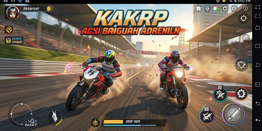 Tampilan gameplay KAKRP yang menegangkan dan penuh aksi balapan.