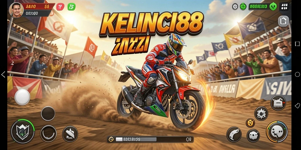 Tampilan gameplay KELINCI88 dengan balapan motor yang menegangkan.