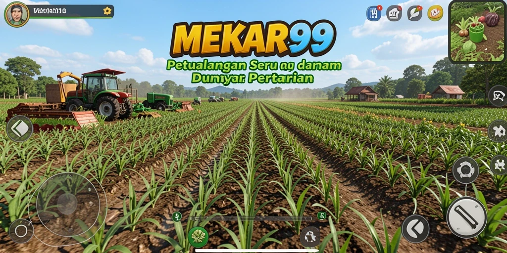 Tampilan gameplay MEKAR99 yang menarik dengan ladang subur.