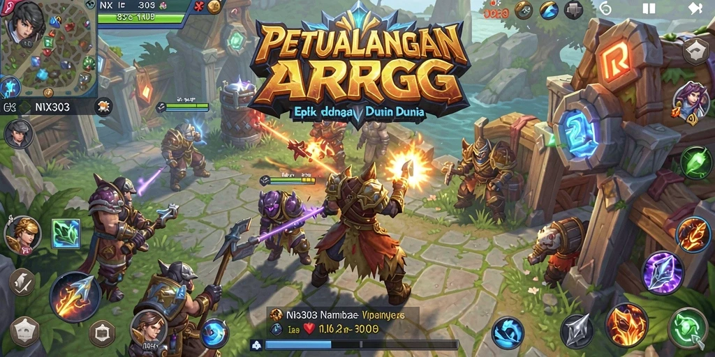 Screenshot gameplay NX303 menampilkan pertempuran seru di dunia ARPG.