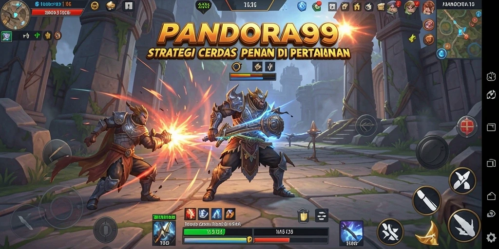 Screenshot PANDORA99 menampilkan pertempuran strategi yang intens.