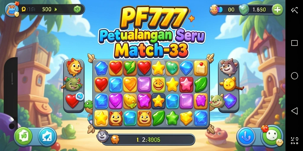 Tampilan screenshot PF777 menampilkan keseruan gameplay Match-3 yang penuh warna.
