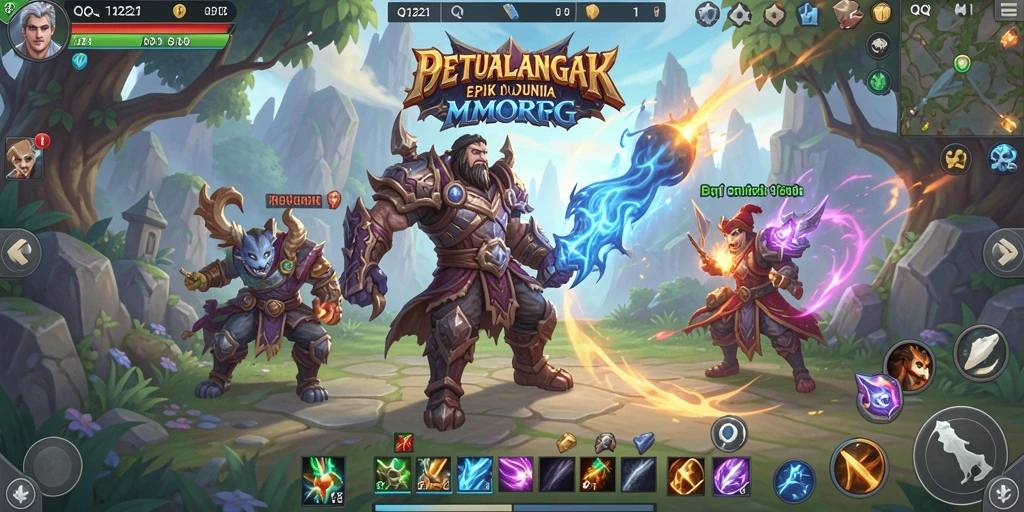 Gameplay QQ1221 yang menampilkan pertempuran epik antar pemain.