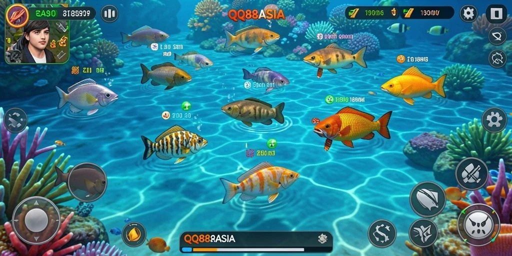 Screenshot gameplay menampilkan serunya aksi menembak ikan di QQ88ASIA.