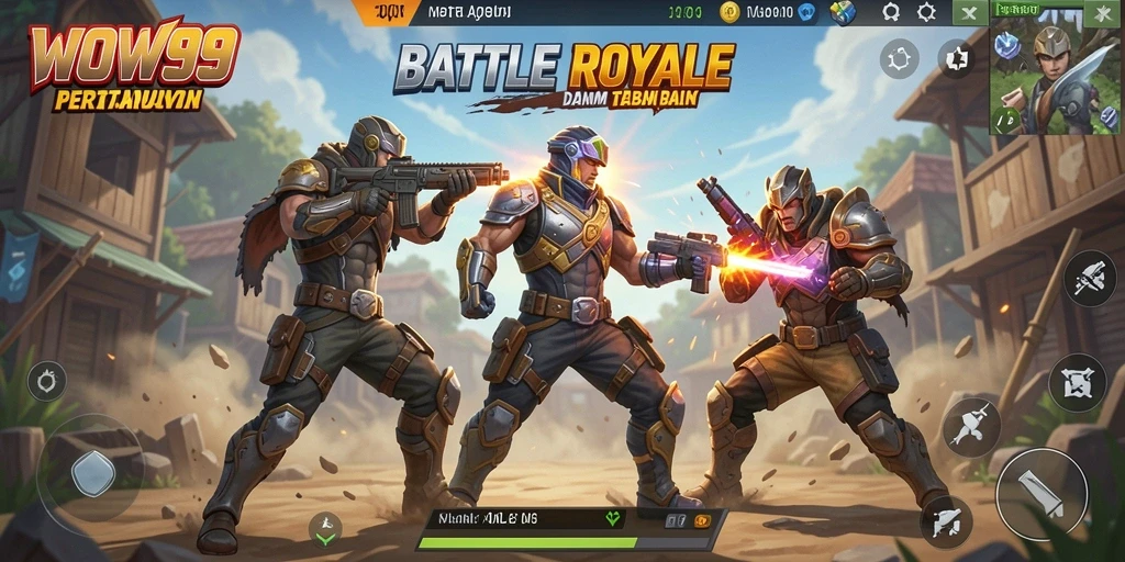 Tangkapan layar gameplay WOW99 menampilkan aksi mendebarkan dalam pertempuran Battle Royale.